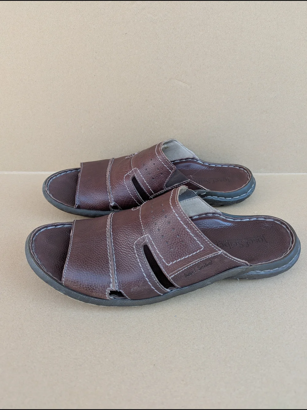 Josef Seibel Logan 21 Men's Leather Slide Sandals Brown EU 45/ US 12 Casual